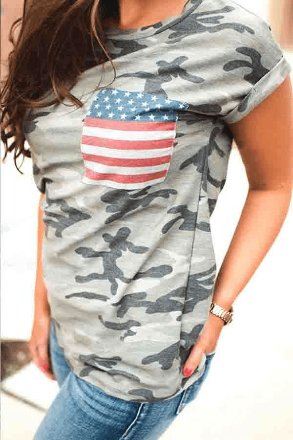 Casual Wear Gray Camouflage T-Shirt