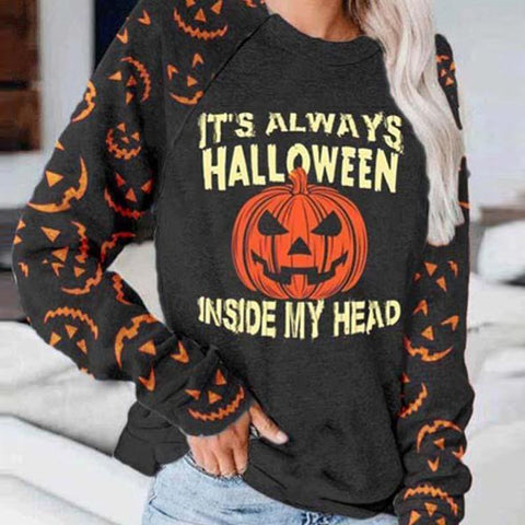 Halloween Round Neck Letter Print Loose Sweatshirt