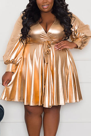 Online-clothing-plus-size-v-neck-solid-bandage-flare-mini-dress