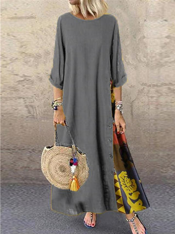 Women's Swing Dress Maxi long Dress - 3/4 Length Sleeve Print Print Spring & Summer Hot Casual Holiday vacation dresses Loose 2020 Red Yellow Wine Army Green Navy Blue Gray L XL XXL 3XL 4XL 5XL