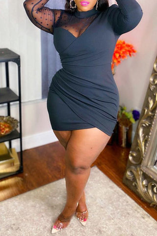 Online-clothing-plus-size-plain-dresses-sheer-long-sleeve-lace