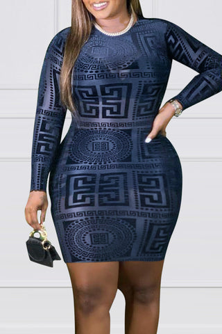 Online-clothing-plus-size-printed-black-long-sleeve-mini-dress