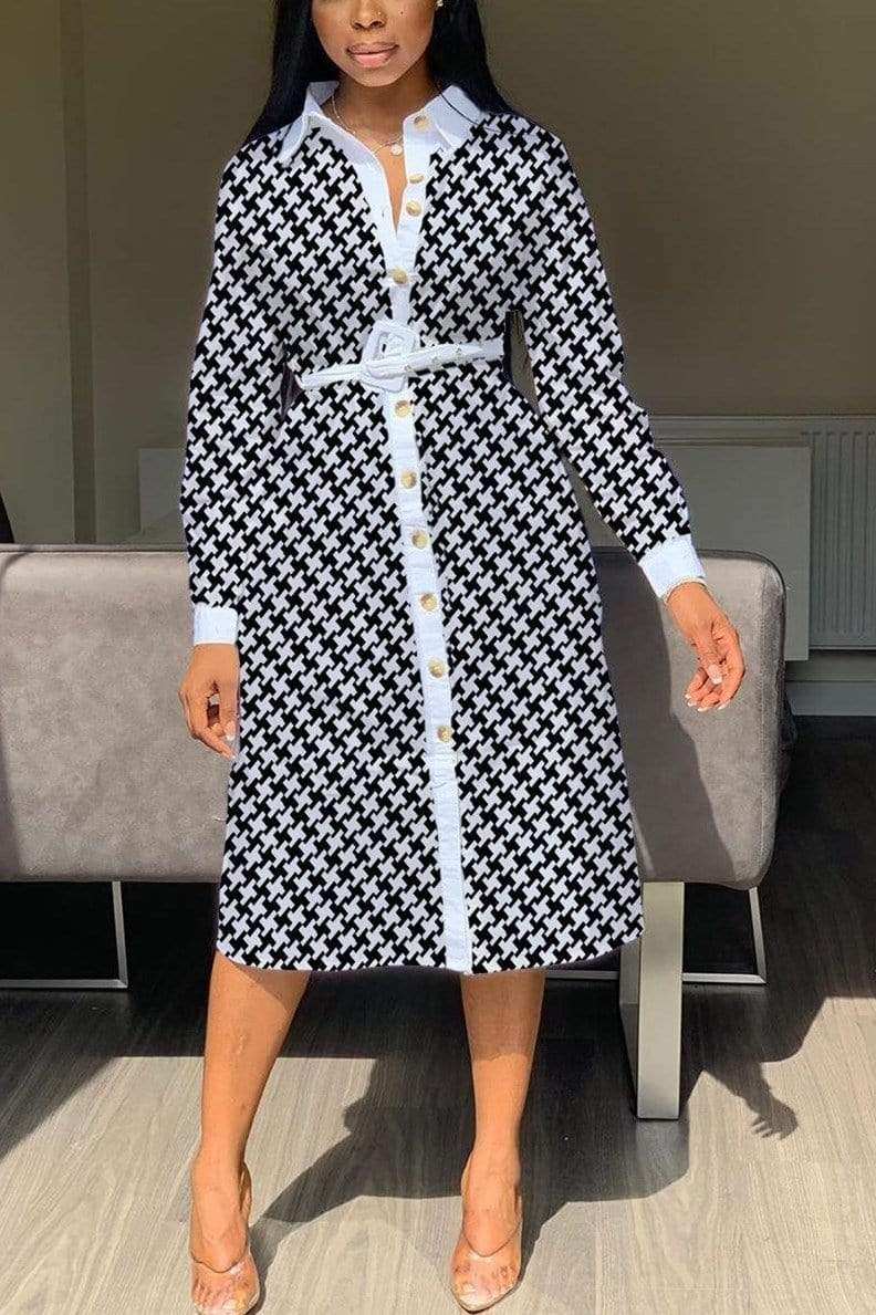 Fashion Casual Houndstooth Print Dress