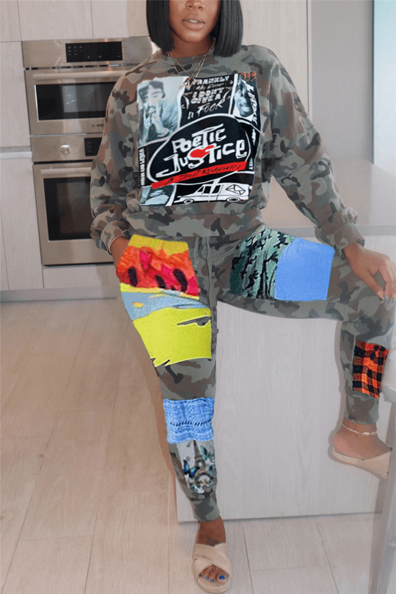 Fashion Casual Camouflage Print Sweatshirt Two Pieces