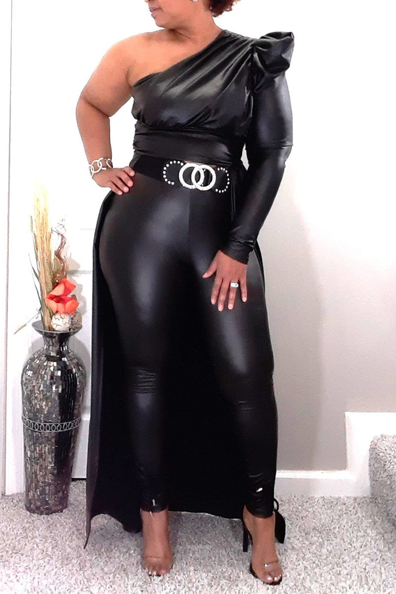 Free-shipping-online-clothing-pre-sale-plus-size-vegan-leather-one-shoulder-solid-pants-set