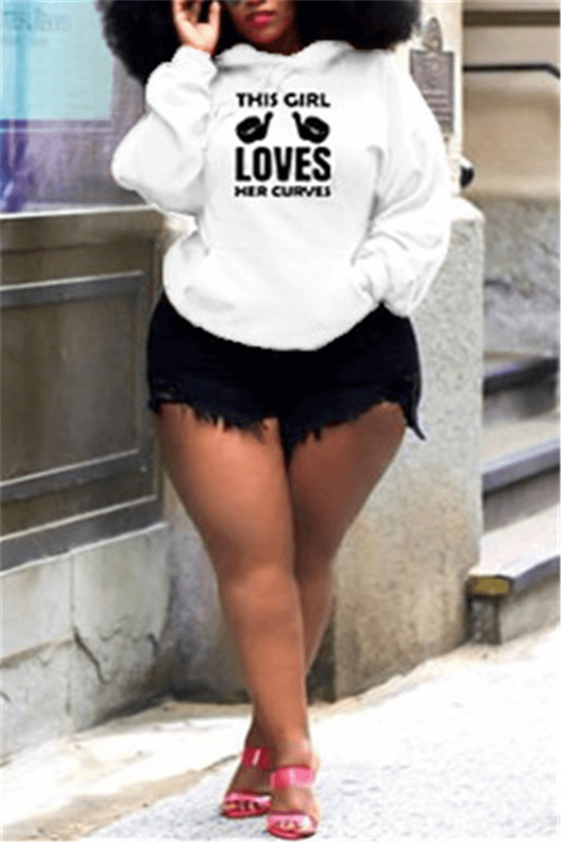 Fashion Casual Hoodie Letter Print Plus Size Tops