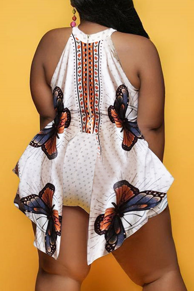 Online-clothing-pre-saleplus-size-o-neck-sleeveless-butterfly-print-romper