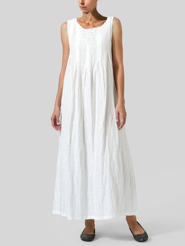 Round Neck Plain Casual Cotton-Blend Casualdress