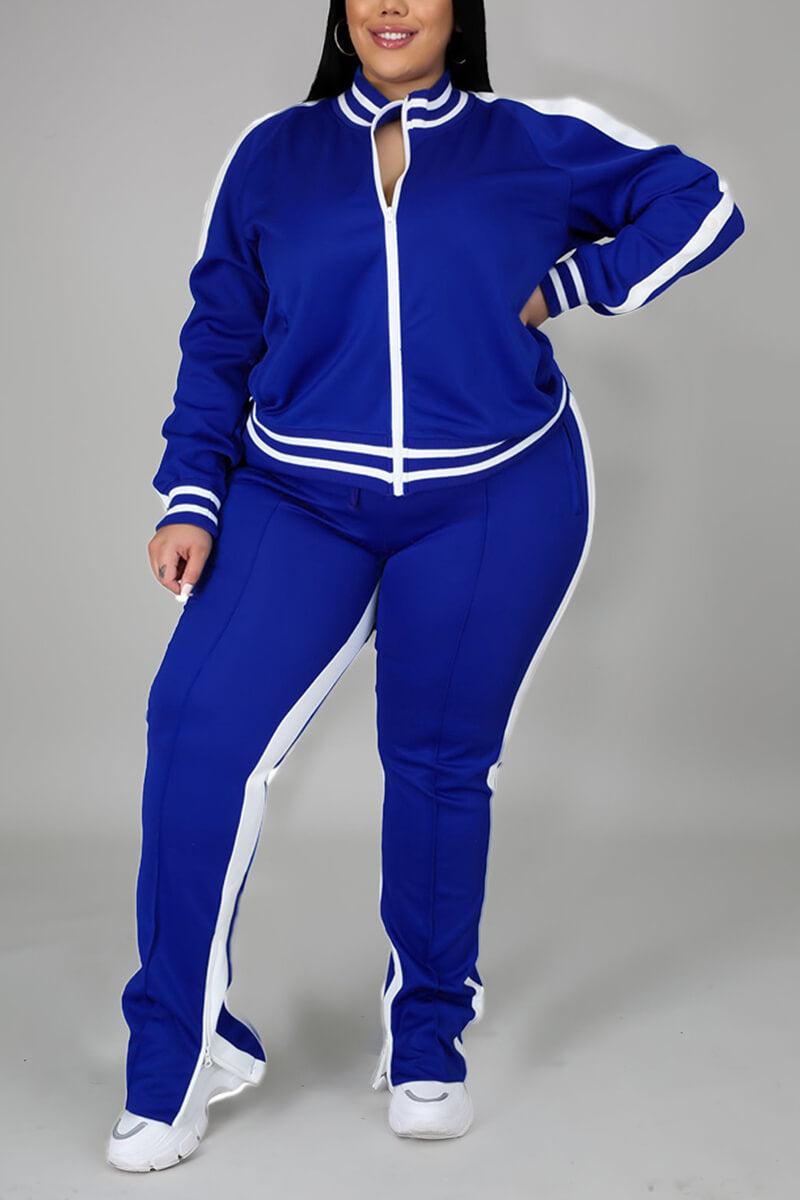 Free-shipping-online-clothing-plus-size-cold-shoulder-striped-top-slit-sweatpants-jogger-outfit-matching-set