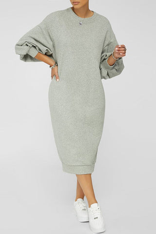 Online-clothing-plus-size-plain-midi-dresses-lantern-sleeve-sweater