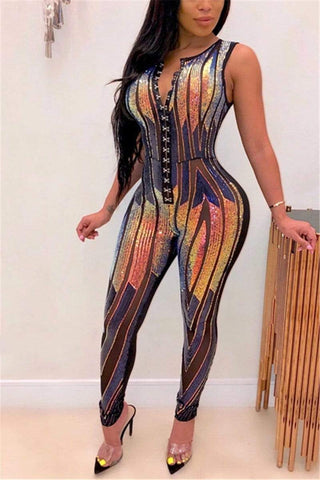 Fashion Sexy Sequined Buckle Jumpsuit