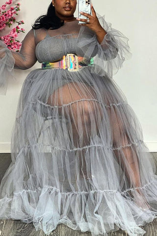 Online-clothing-plus-size-solid-sheer-ruffle-sleeve-maxi-dresses