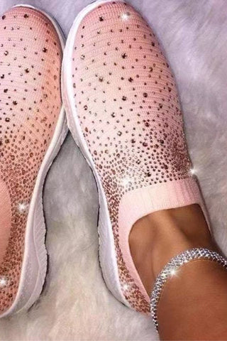 Plus Size Casual Round Out Door Mesh Rhinestone Sport Shoes