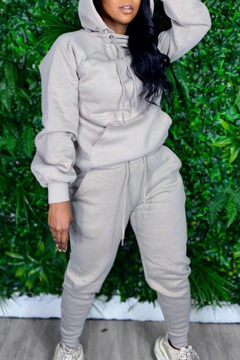Free-shipping-online-clothing-plus-size-casual-long-sleeve-hooded-collar-regular-sleeve-regular-solid-two-pieces