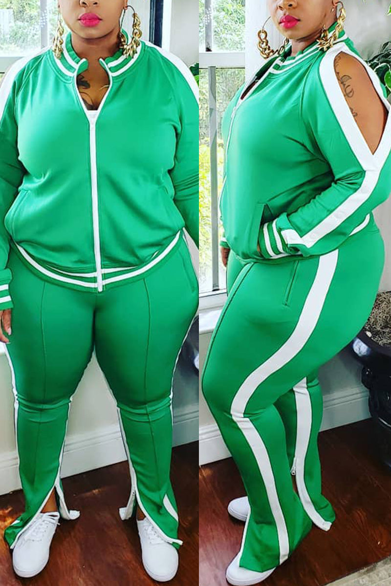 Free-shipping-online-clothing-plus-size-cold-shoulder-striped-top-slit-sweatpants-jogger-outfit-matching-set