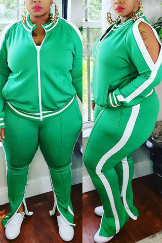 Free-shipping-online-clothing-plus-size-cold-shoulder-striped-top-slit-sweatpants-jogger-outfit-matching-set