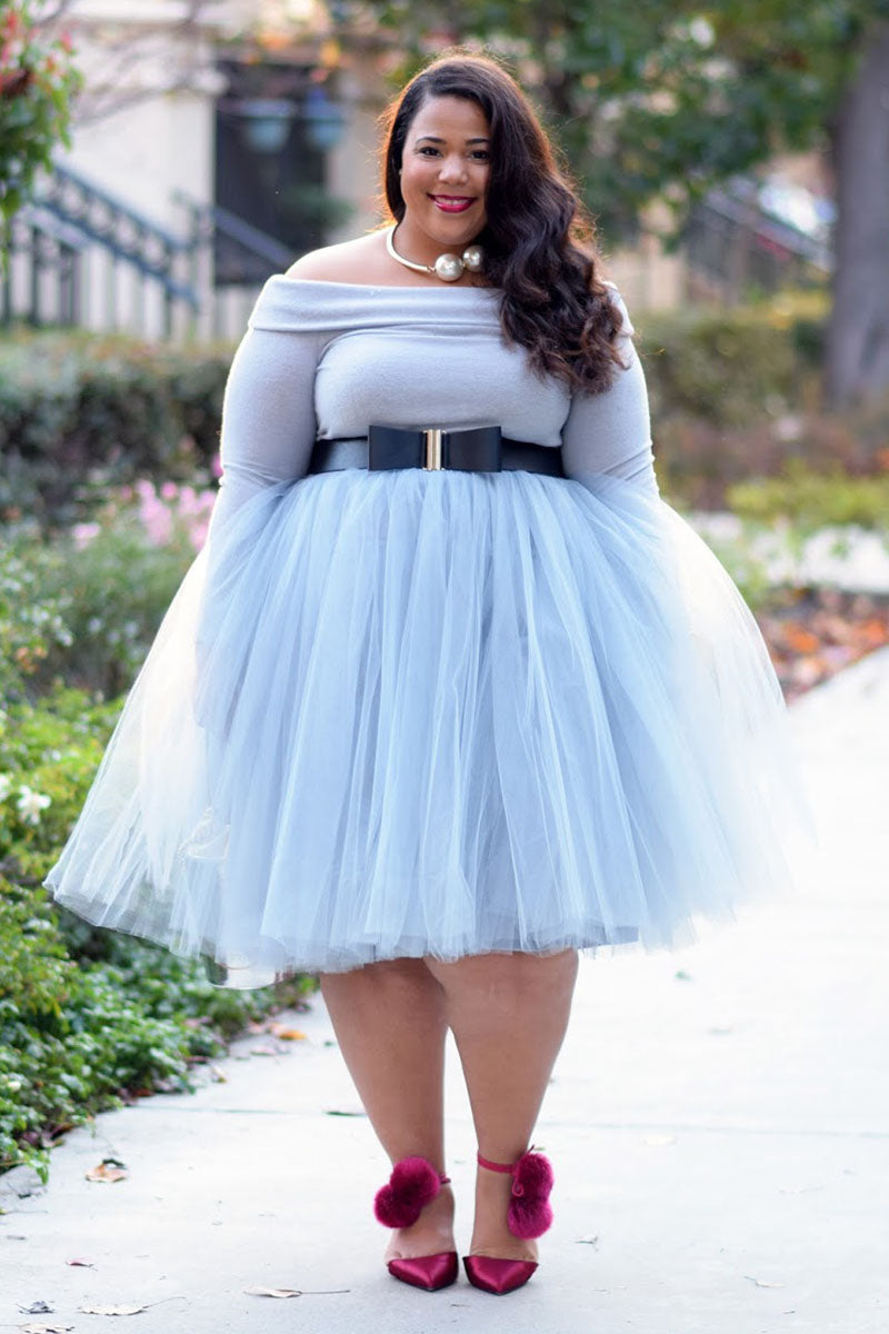 Online-clothing-plus-size-black-tulle-fluffy-solid-skirt-dress