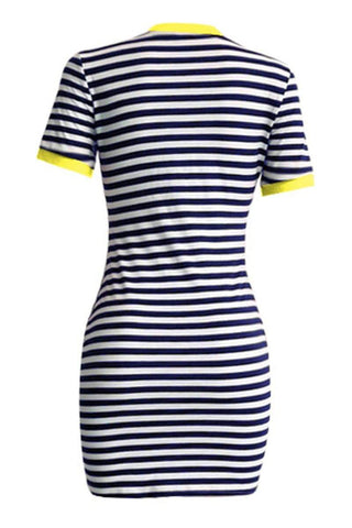 Casual Striped Printing Short Sleeved Dress - VogueRegion