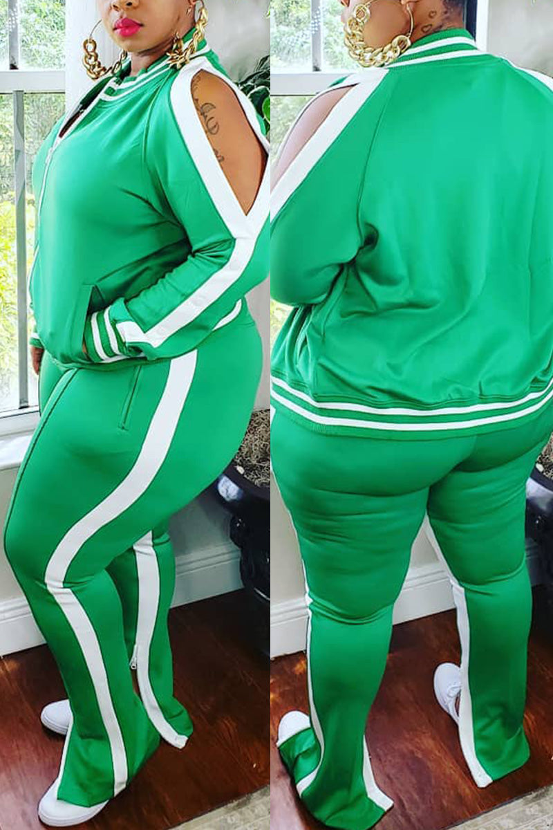 Free-shipping-online-clothing-plus-size-cold-shoulder-striped-top-slit-sweatpants-jogger-outfit-matching-set