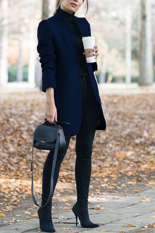 Elegant Fall Outfits Fashion Solid Color Stand-up Collar Coat