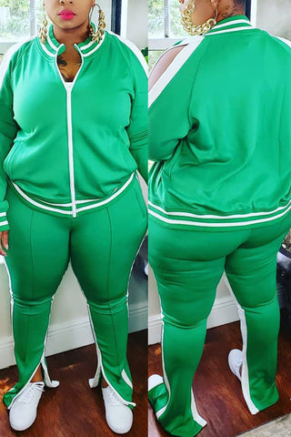 Free-shipping-online-clothing-plus-size-cold-shoulder-striped-top-slit-sweatpants-jogger-outfit-matching-set