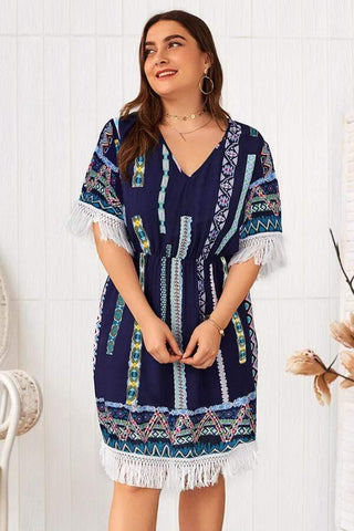 Casual Tassel Printed V-Neck Dress