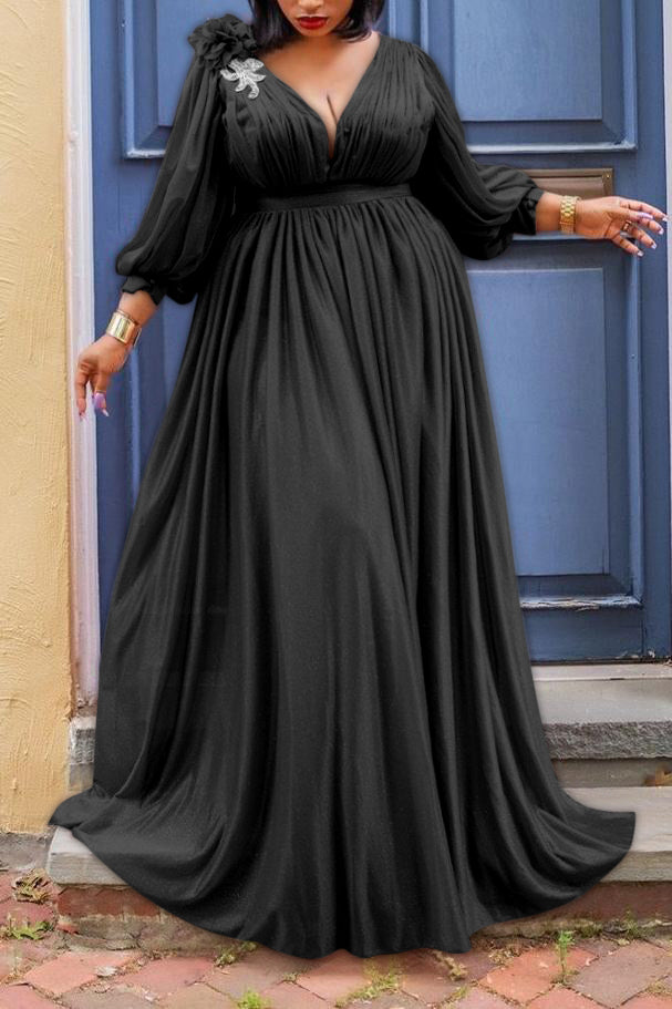 Online-clothing-plus-size-plain-dresses-lantern-sleeve-dress