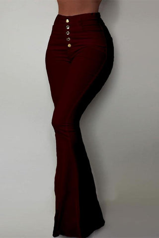 Fashion Solid-Color High-Waist Hip-Package flared trousers