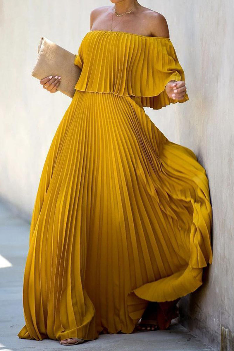 Plus Size One-shoulder Pleated Chiffon Maxi Dress