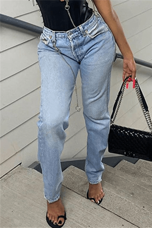 Fashion Casual Straight Patchwork Jeans