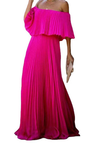 Plus Size One-shoulder Pleated Chiffon Maxi Dress
