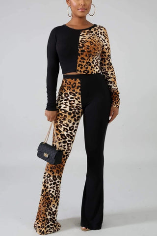 Casual Leopard Print Two-Piece Suit