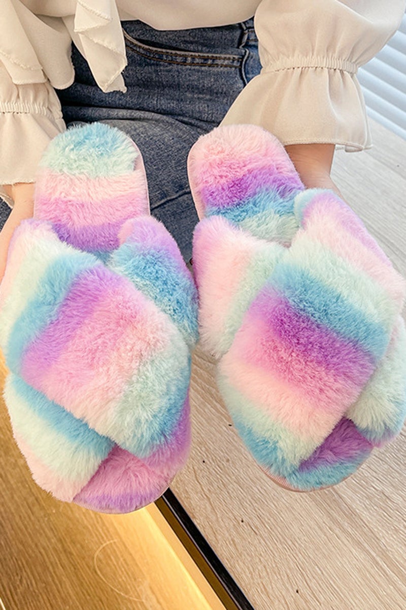 Colorful Home Teddy Cotton Plush Slipper Cross Keep Warm  Shoes