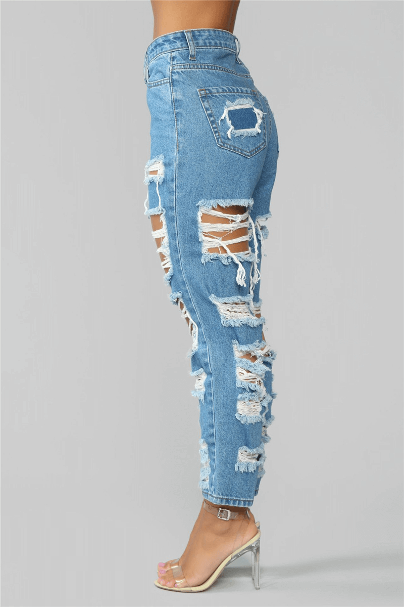Fashion Casual Regular Solid Broken Hole Jeans