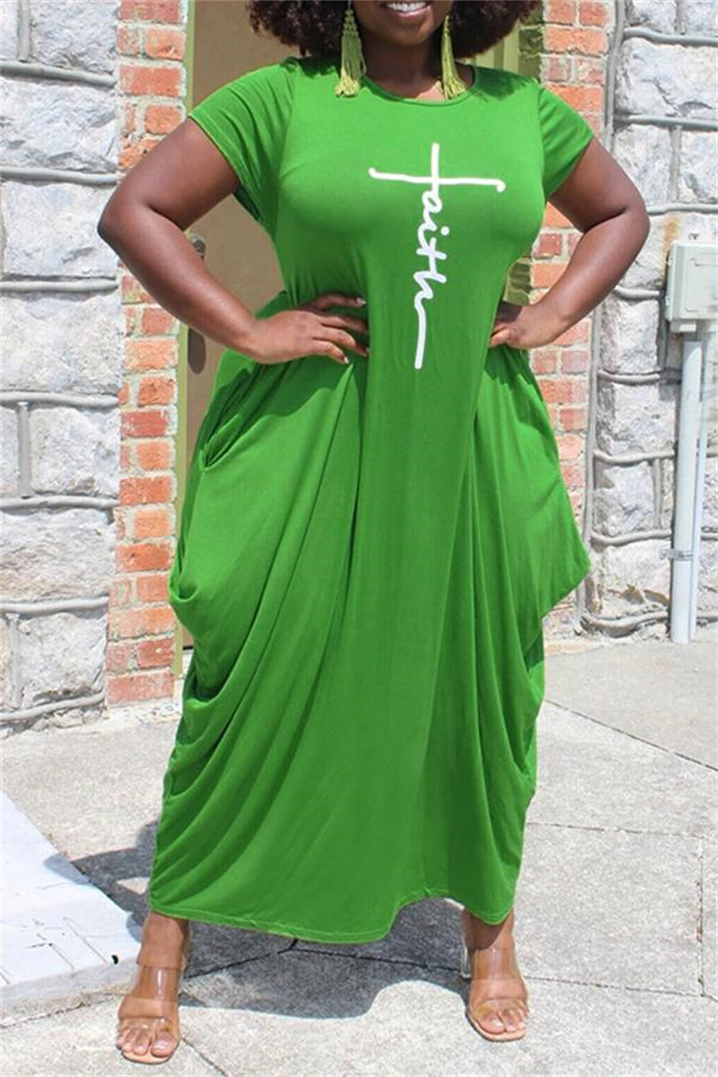 Online-clothing-plus-size-pink-irregular-pattern-print-round-neck-maxi-dress