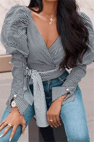 Fashion V Neck Striped Shirt