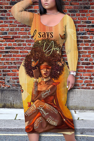 Online-clothing-plus-size-african-portrait-round-neck-long-sleeve-dress