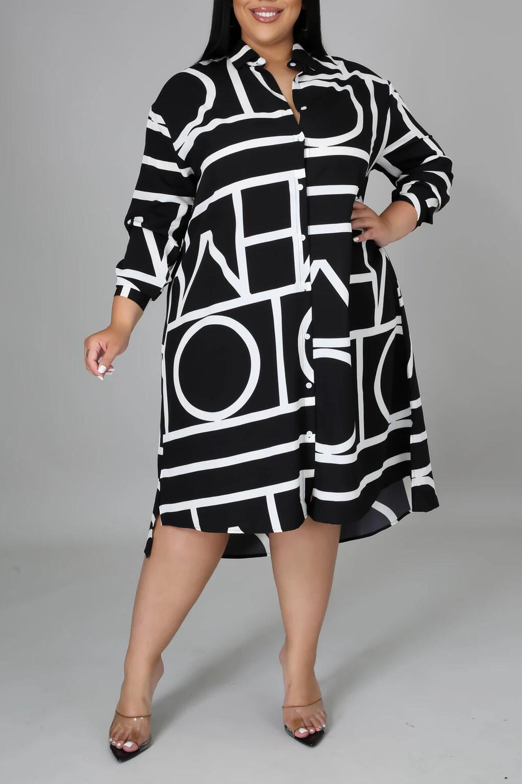 Online-clothing-plus-size-dresses-printed-striped-loose-strap-dress-1