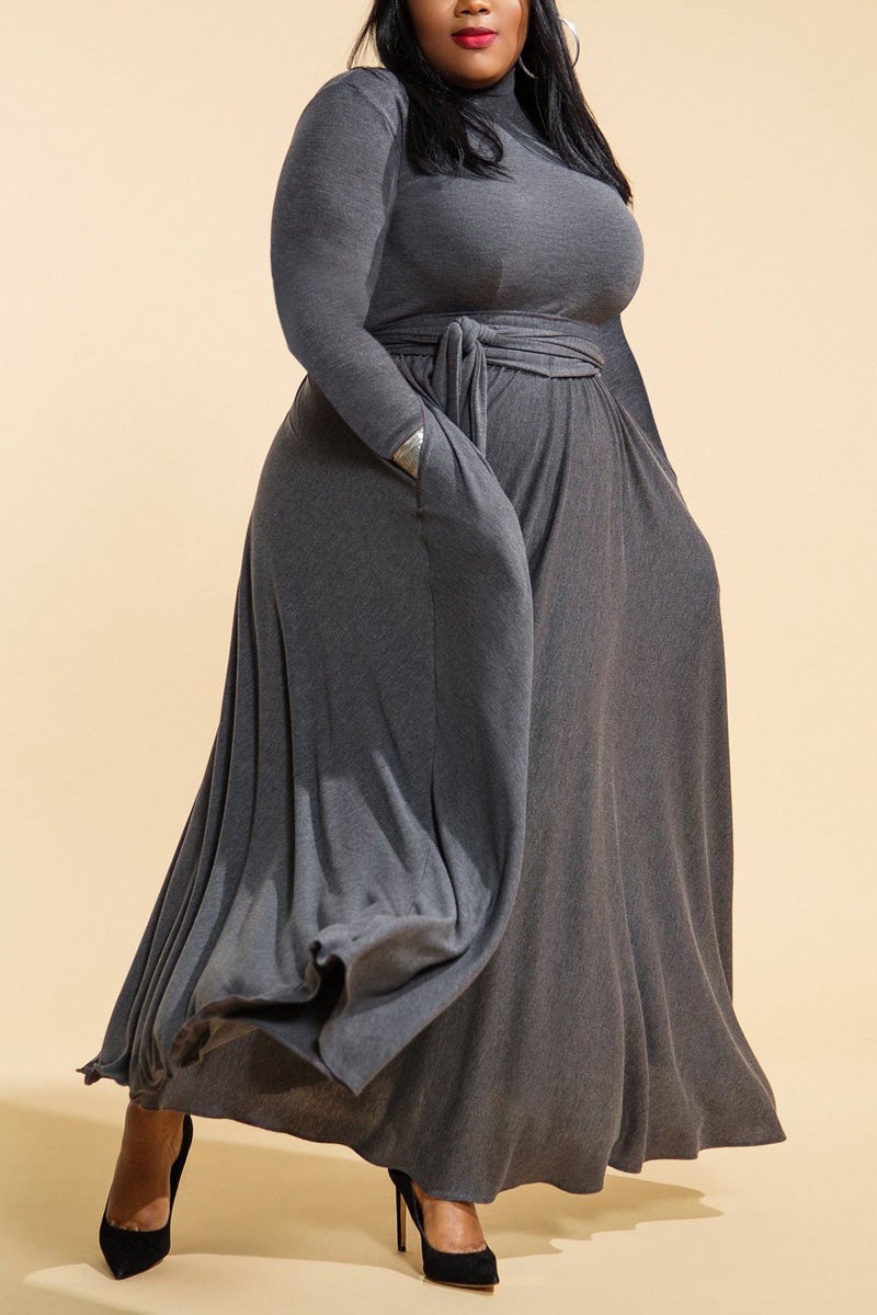Plus Size Long Sleeve Mock Neck Flare Maxi Dress