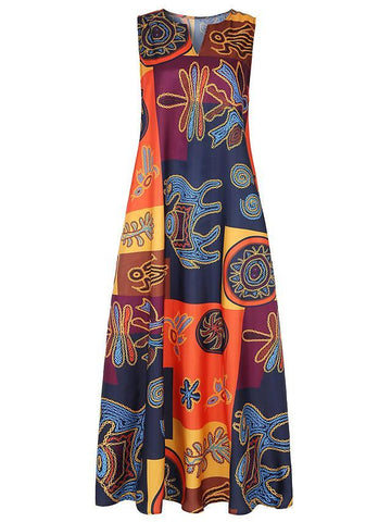 Women's Shift Dress Maxi long Dress - Sleeveless Geometric Print Summer V Neck Plus Size Hot Casual Holiday vacation dresses Loose Red Orange S M L XL XXL 3XL 4XL 5XL