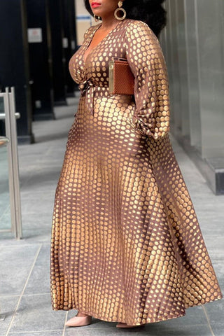 Online-clothing-plus-size-long-sleeve-v-neck-dot-print-maxi-dress