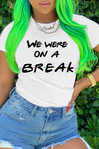 Street Daily Print Patchwork Letter O Neck T-Shirts