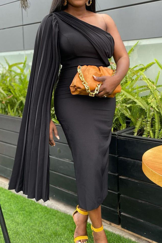 Online-clothing-plus-size-plain-dresses-one-shoulder-elegant-dress