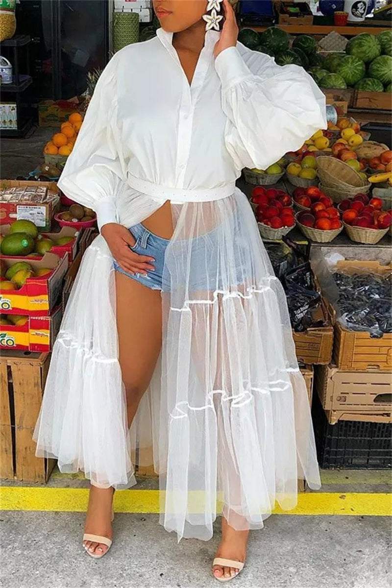 Online-clothing-plus-size-hide-casualmesh-without-belt-mandarin-collar-irregular-dresses