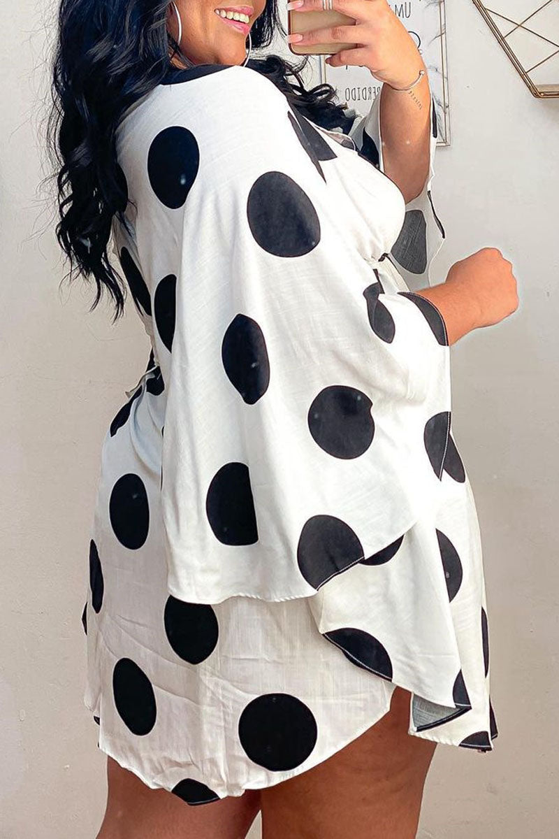 Online-clothing-pre-saleplus-size-v-neck-polka-dot-print-mini-dress