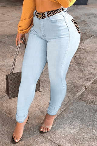 Fashion Casual Skinny Leopard Patchwork Jeans