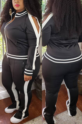 Free-shipping-online-clothing-plus-size-cold-shoulder-striped-top-slit-sweatpants-jogger-outfit-matching-set