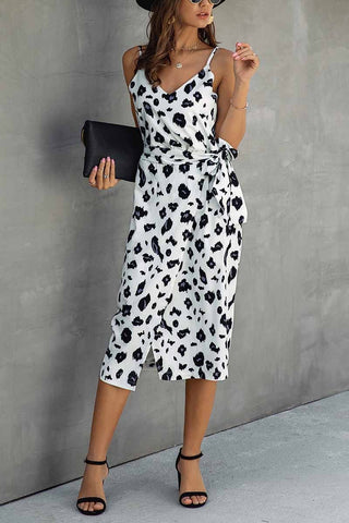 V Neck Print Midi Dress With Belts(4 Colors)