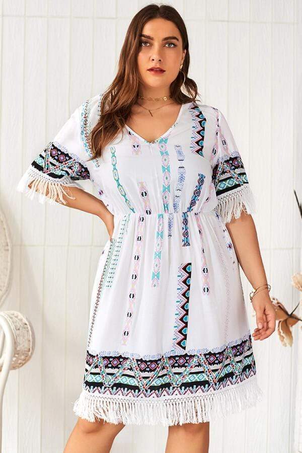 Casual Tassel Printed V-Neck Dress