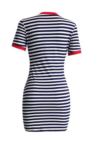 Casual Striped Printing Short Sleeved Dress - VogueRegion